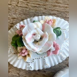 Vintage Badcock oval porcelain floral trinket dish jewelry box 3" dainty
